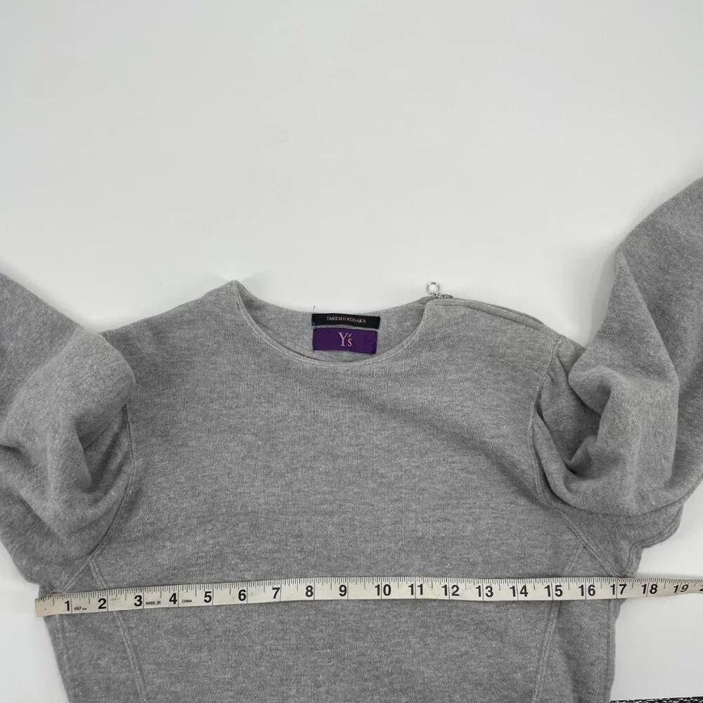 Takeshi Kosaka Y's Gray Puffed Sleeve Cotton Sweater Womens 2 Zipper Shoulder